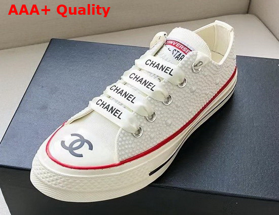 Chanel Sneaker in White Canvas Allover Glass Pearls Replica