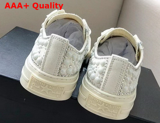 Chanel Sneaker in White Canvas Allover Glass Pearls Replica