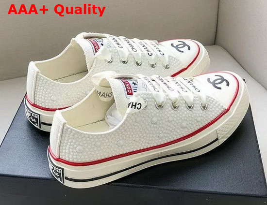 Chanel Sneaker in White Canvas Allover Glass Pearls Replica