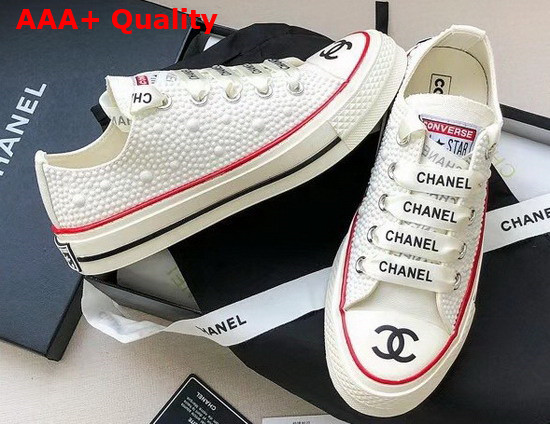 Chanel Sneaker in White Canvas Allover Glass Pearls Replica