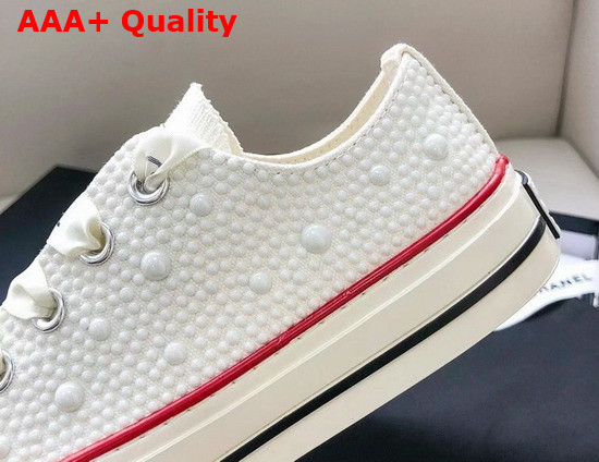 Chanel Sneaker in White Canvas Allover Glass Pearls Replica