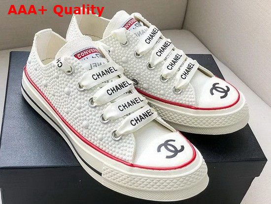 Chanel Sneaker in White Canvas Allover Glass Pearls Replica