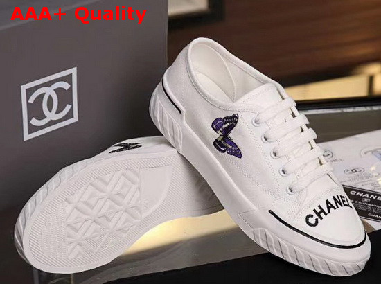 Chanel Sneaker in White Canvas with Blue Embroidered Butterfly Replica