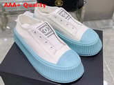 Chanel Sneaker in White Canvas with Light Blue Rubber Sole Replica