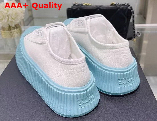 Chanel Sneaker in White Canvas with Light Blue Rubber Sole Replica