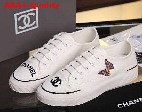 Chanel Sneaker in White Canvas with Multicolor Embroidered Butterfly Replica