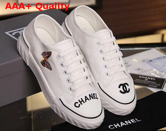 Chanel Sneaker in White Canvas with Multicolor Embroidered Butterfly Replica