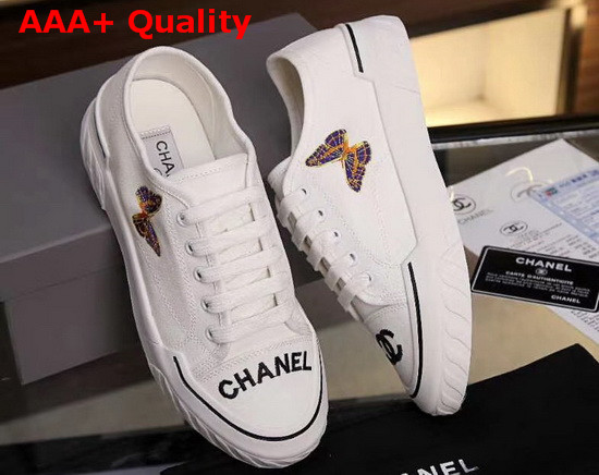 Chanel Sneaker in White Canvas with Multicolor Embroidered Butterfly Replica