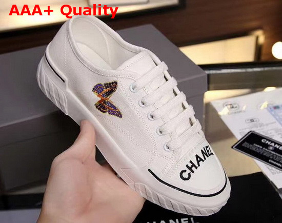 Chanel Sneaker in White Canvas with Multicolor Embroidered Butterfly Replica