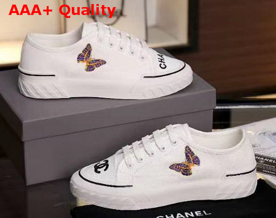 Chanel Sneaker in White Canvas with Multicolor Embroidered Butterfly Replica