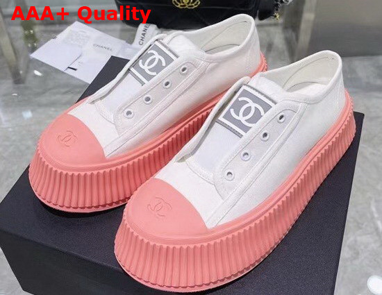 Chanel Sneaker in White Canvas with Pink Rubber Sole Replica