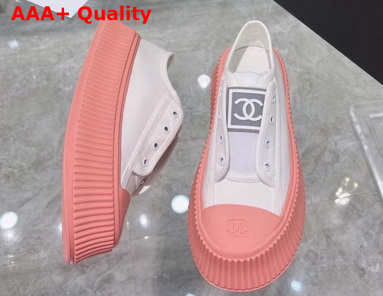 Chanel Sneaker in White Canvas with Pink Rubber Sole Replica