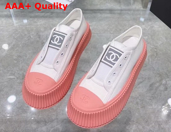 Chanel Sneaker in White Canvas with Pink Rubber Sole Replica