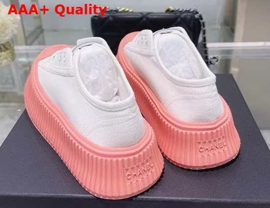 Chanel Sneaker in White Canvas with Pink Rubber Sole Replica