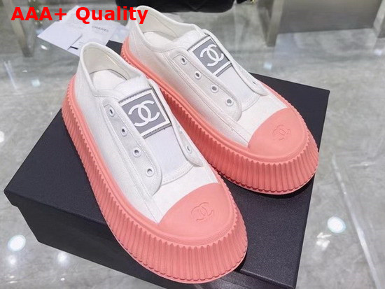 Chanel Sneaker in White Canvas with Pink Rubber Sole Replica