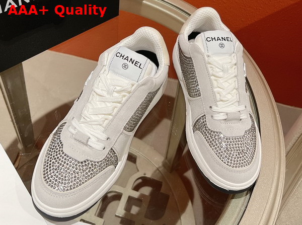 Chanel Sneaker in White Suede and Strass Replica