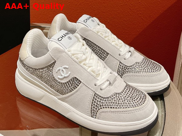 Chanel Sneaker in White Suede and Strass Replica