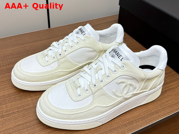 Chanel Sneakers Beige and White Canvas Replica