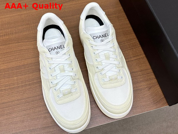 Chanel Sneakers Beige and White Canvas Replica