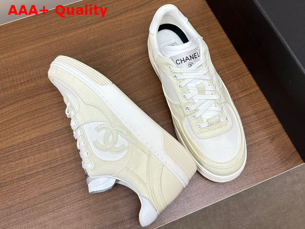 Chanel Sneakers Beige and White Canvas Replica