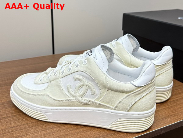 Chanel Sneakers Beige and White Canvas Replica