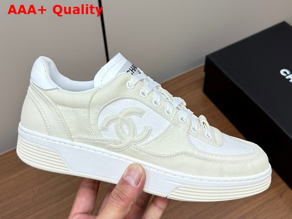 Chanel Sneakers Beige and White Canvas Replica