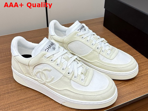 Chanel Sneakers Beige and White Canvas Replica