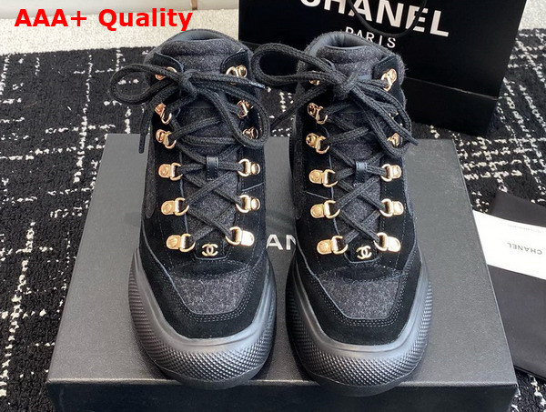 Chanel Sneakers Black Wool and Suede Calfskin G45337 Replica