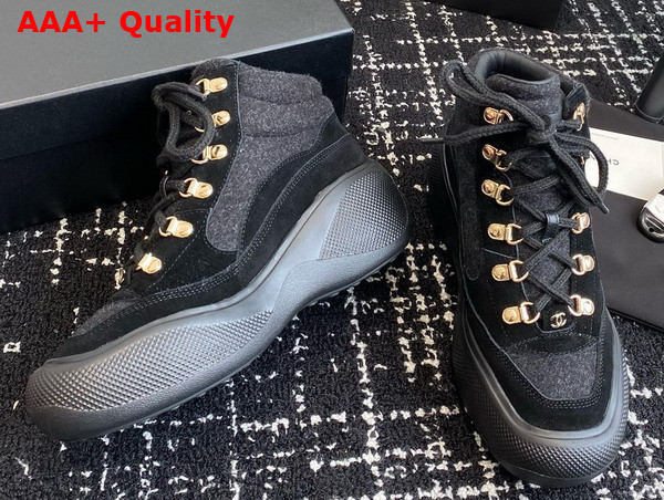 Chanel Sneakers Black Wool and Suede Calfskin G45337 Replica