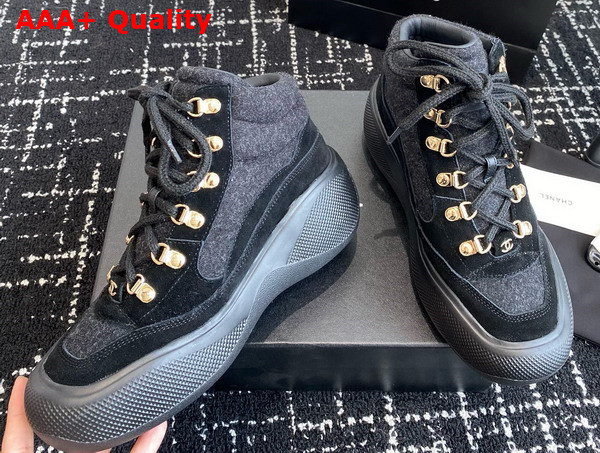 Chanel Sneakers Black Wool and Suede Calfskin G45337 Replica