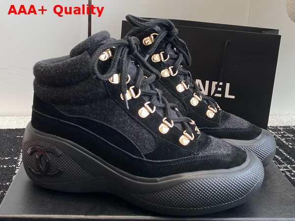 Chanel Sneakers Black Wool and Suede Calfskin G45337 Replica