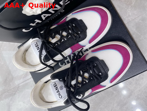 Chanel Sneakers Fabric Suede Calfskin Grained Calfskin White Dark Pink and Black Ref G38803 Replica