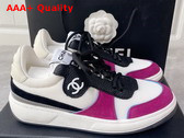 Chanel Sneakers Fabric Suede Calfskin Grained Calfskin White Dark Pink and Black Ref G38803 Replica