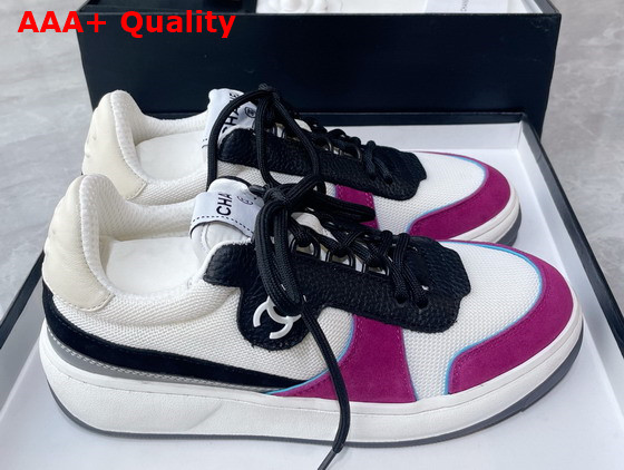 Chanel Sneakers Fabric Suede Calfskin Grained Calfskin White Dark Pink and Black Ref G38803 Replica