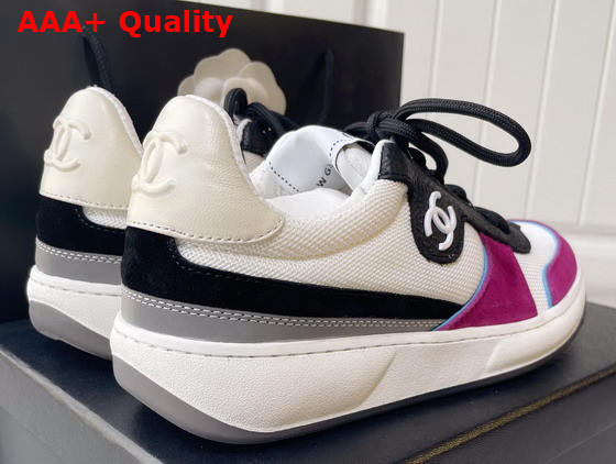 Chanel Sneakers Fabric Suede Calfskin Grained Calfskin White Dark Pink and Black Ref G38803 Replica