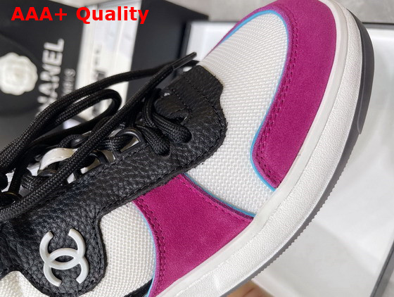 Chanel Sneakers Fabric Suede Calfskin Grained Calfskin White Dark Pink and Black Ref G38803 Replica