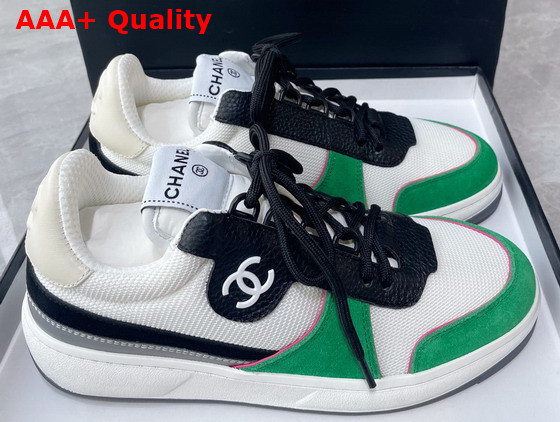 Chanel Sneakers Fabric Suede Calfskin Grained Calfskin White Green and Black Ref G38803 Replica