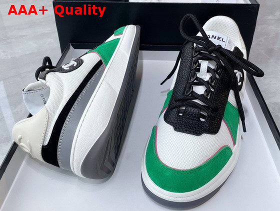 Chanel Sneakers Fabric Suede Calfskin Grained Calfskin White Green and Black Ref G38803 Replica