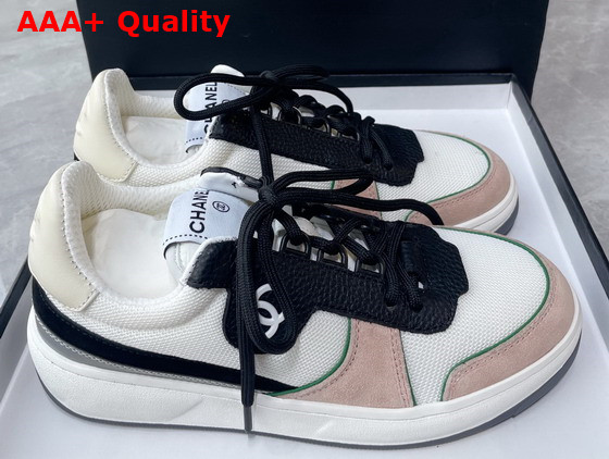 Chanel Sneakers Fabric Suede Calfskin Grained Calfskin White Pink and Black Ref G38803 Replica