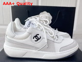 Chanel Sneakers Fabric Suede Calfskin Grained Calfskin White and Grey Ref G38803 Replica