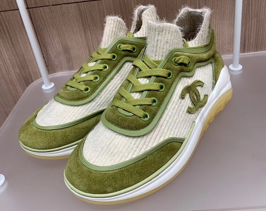 Chanel Sneakers Fabric Suede Calfskin and TPU Beige and Green G35202