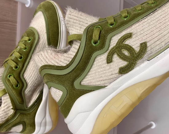 Chanel Sneakers Fabric Suede Calfskin and TPU Beige and Green G35202