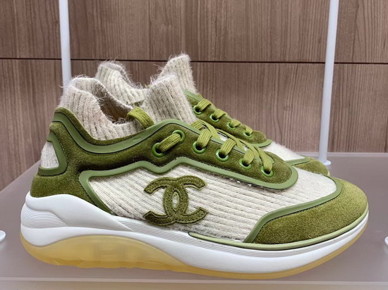 Chanel Sneakers Fabric Suede Calfskin and TPU Beige and Green G35202