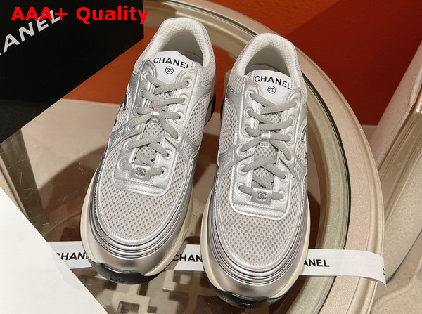 Chanel Sneakers Fabric and Laminated Light Gray and Silver Ref G39792 Replica