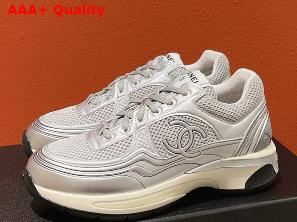 Chanel Sneakers Fabric and Laminated Light Gray and Silver Ref G39792 Replica