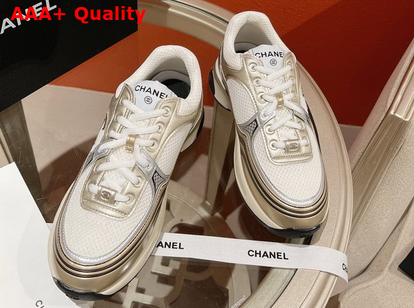 Chanel Sneakers Fabric and Laminated White Gold and Silver Ref G39792 Replica