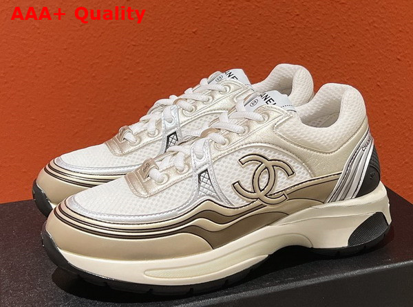 Chanel Sneakers Fabric and Laminated White Gold and Silver Ref G39792 Replica