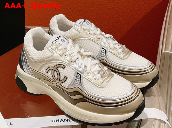 Chanel Sneakers Fabric and Laminated White Gold and Silver Ref G39792 Replica