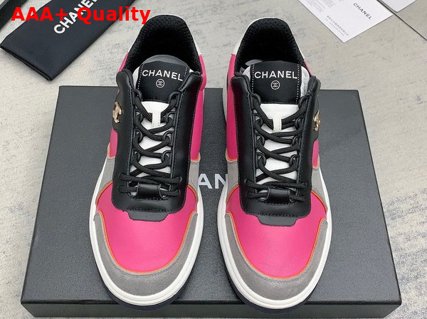 Chanel Sneakers Lambskin and Suede Calfskin Dark Pink Gray and Black G45212 Replica