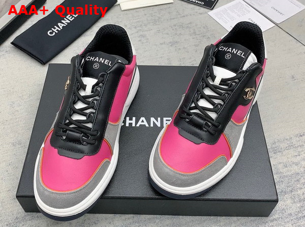 Chanel Sneakers Lambskin and Suede Calfskin Dark Pink Gray and Black G45212 Replica